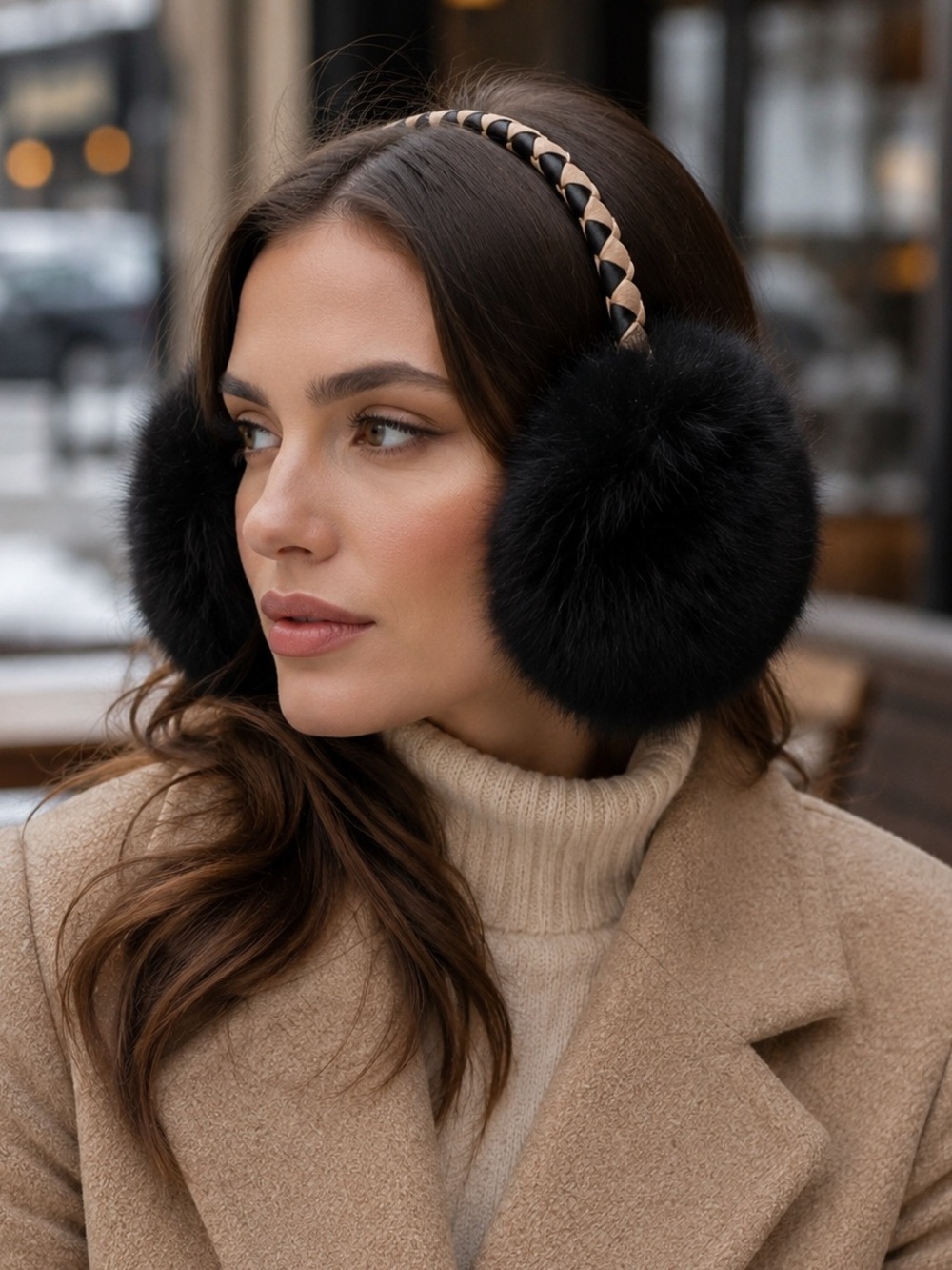 Designers Originals Black Faux Fur Braided Headband Earmuffs